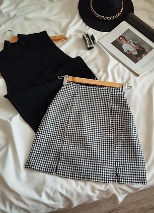 Чорно-біла спідниця міні в клітинку zara xs