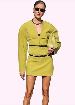 Піджак жакет блейзер жіночий короткий приталений zara xs салатовий