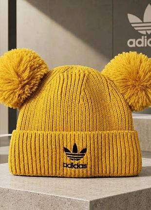 Стильна двошарова шапка adidas тепла зимова для підлітка дівчинки хлопчика