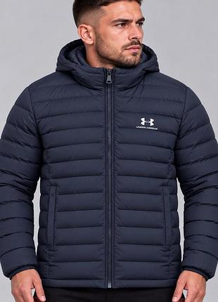 Чоловіча зимова куртка under armour темно-синя утеплена спортивна з капюшоном на еврозиму