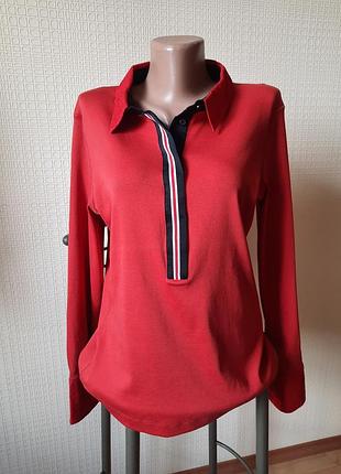Лонгслив marc cain sports поло блузка трикотаж в рубчик р. l xl р. 4 вискоза кружево кружево кофточка