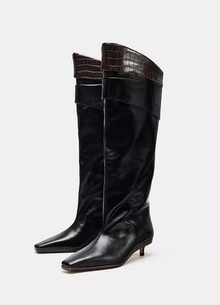 Zara, лімітована колекція! шикарні шкіряні високі чоботи