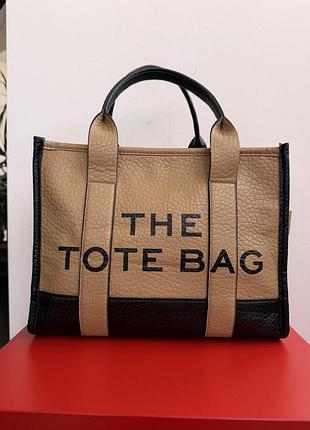 Сумка the tote bag -стильна,жіноча,практична,бежево-чорна,з структурованої екошкіри