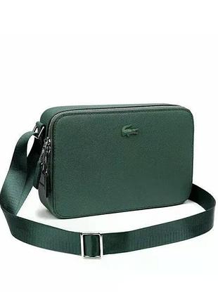 Чоловіча сумка через плече lacoste — стильна приємна тканина, зелена.