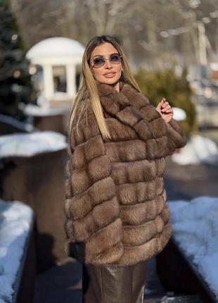 Шуба жіноча соболина lavender коричнева 80 см