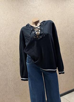 Чорне худі від h&m зі шнурівкою та капюшоном (l-xl), стан ідеальний