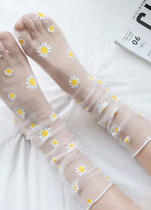 Носки с ромашками прозрачные белые🤍🌼