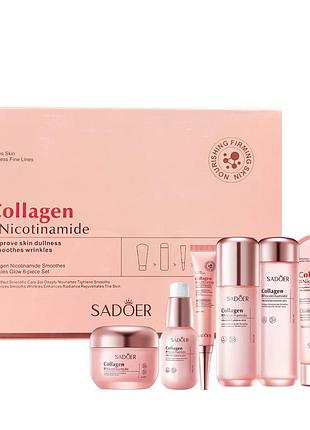 Подарунковий набір для обличчя sadoer collagen nicotinamide, 6 продуктів