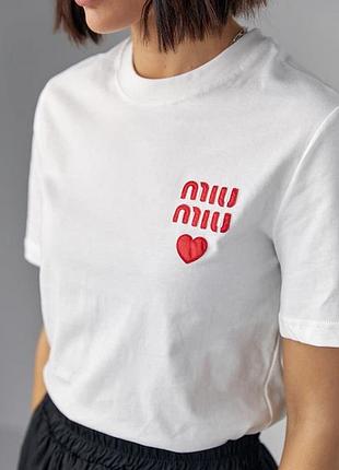 Новая женская белая премиальная футболка миу миу miu miu heart white, l, оригинал