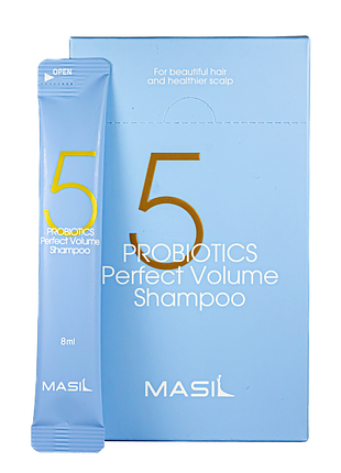 Безсульфатний шампунь для об'єму волосся masil 5 probiotics perfect volume shampoo з пробіотиками 8 мл