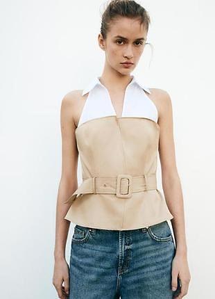 Топ-сорочка жіночий zara бежевий