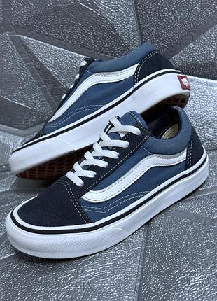 Кеды кожаные кроссовки детские 29 размер (18,5 см стелька) vans old skool синяя натуральная замша текстиль для мальчика девочки детская обувь
