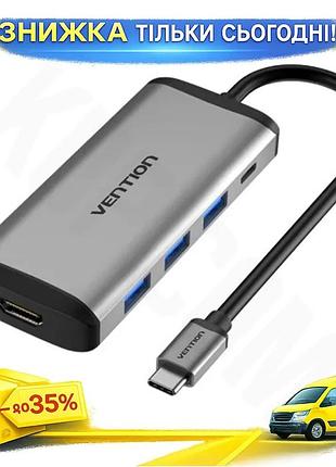 Ku хаб usb vention universal fit 5-в-1 type-c 3.2 серый концентратор для ноутбука с hdmi 4k и usb 3.0 uni2l_k