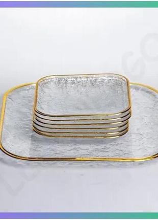 Набор тарелок golden prism 7 предметов квадратные с золотой окантовкой для сервировки стола sku_hp-34-84