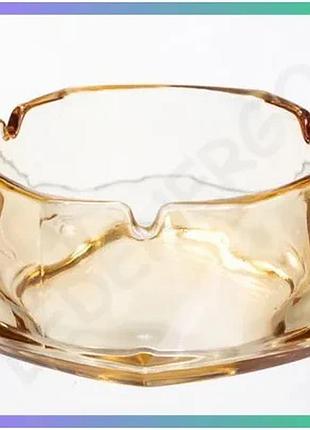 Попільничка скляна diamond faceted 12 см золотистий кругла для дому офісу кафе ресторанів sku_hp-34-78