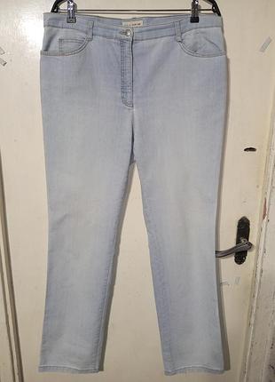 Стрейч- коттонодные-голубые прямые женские джинсы slim line brax нижняя