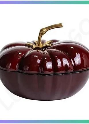 Чавунна емальована каструля iron tomato 2,5 л бургунді для тушкування запікання сервірування посуд sku_hp-flg-20 burgundy
