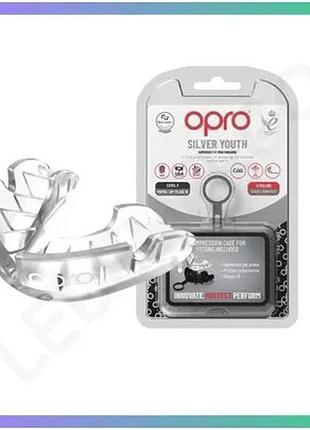 Детская капа opro silver прозрачная для защиты зубов до 11 лет для контактных видов спорта sku_fitsh_cn12353