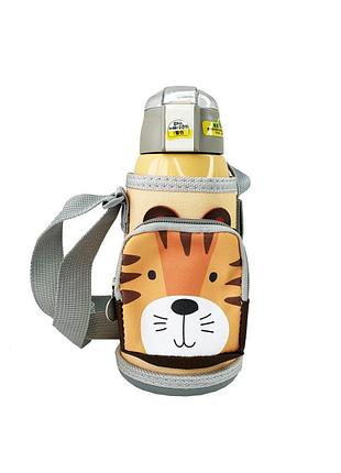 Детский термос-поильник "тигр" mgz-0324(yellow) с индикатором температуры 550 мл
