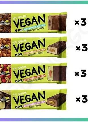 Блок батончиков fitwin vegan bar 12*50 грамм микс протеиновые батончики без сахара для веганов и вегет sku_fitsh_cn17196