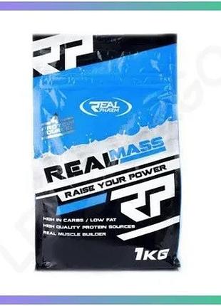 Гейнер real pharm real mass 1 кг ваніль-ягода для набору м'язової маси високовуглеводний спортивний ха sku_fitsh_cn2125-4