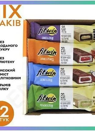 Протеиновый батончик fitwin protein bar 33% mix 60 г 12 штук без сахара для спорта и перекуса sku_fitsh_cn15143