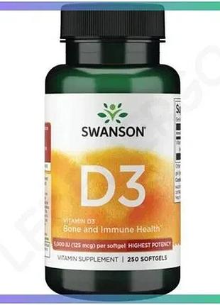 Витамин d3 swanson 5000 iu 250 капсул для укрепления костей и иммунной системы поддержки здоровья sku_fitsh_cn14499