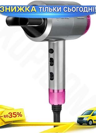Ku фен mpm 1800w universal fit gray/pink для волосся з іонізацією 3 температури і 2 швидкості з концен uni2l_k