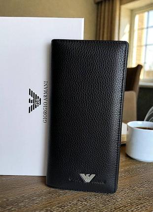Мужской кожаный кошелек клатч стиль армани черный в коробке armani