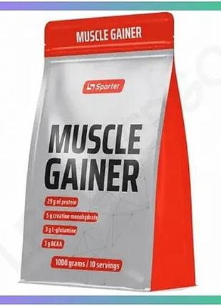 Гейнер sporter muscle gainer 1 кг солона карамель білково-углеводна добавка для набору м'язової маси sku_fitsh_cn20335-4