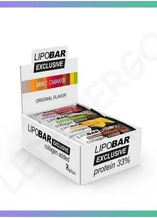 Блок батончиков lipobar exclusive protein bar 20*50 грамм mix для перекуса с коллагеном 20 штук sku_fitsh_cn20576-1
