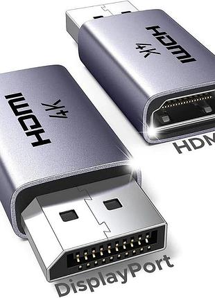 Комплект адаптерів перехідників ugreen dp130 displayport to hdmi 4k 30hz односпрямовані 2 шт. (сірий)