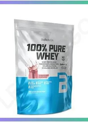 Сывороточный протеин biotech 100% pure whey 900 грамм клубника для набора мышечной массы и восстановле sku_fitsh_cn2795-2