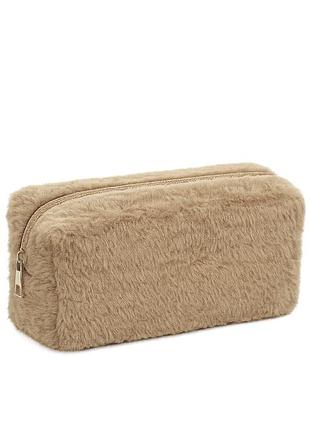 Женская меховая косметичка «кролик» beauty luxury (wb-9001), бежевая