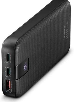 Повербанк hama power pack 10000 mah 20w power delivery, внешний аккумулятор с led дисплеем быстрая зарядка (black)