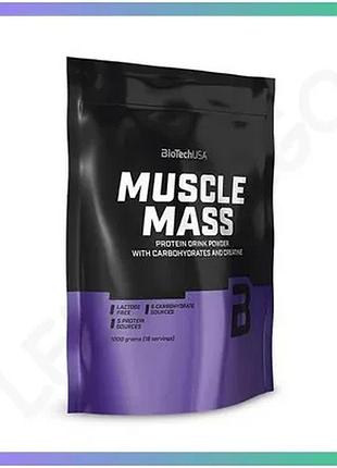 Гейнер biotech muscle mass 1 кг шоколад для набору м'язової маси відновлення енергії спортивне харчува sku_fitsh_cn1386-3
