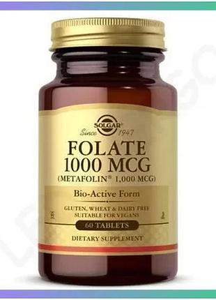 Вітаміни та мінерали solgar folate 1000 mcg metafolin 60 таблеток для імунної системи шкіри волосся та sku_fitsh_cn6112