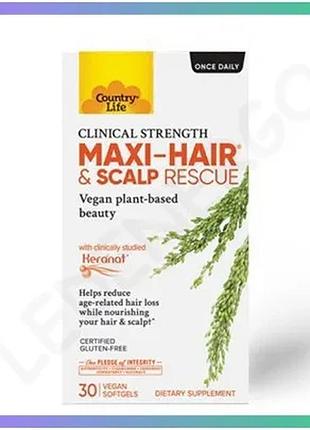Натуральна добавка country life maxi-hair and scalp rescue 30 капсул для здоров'я волосся і шкіри голо sku_fitsh_cn5275