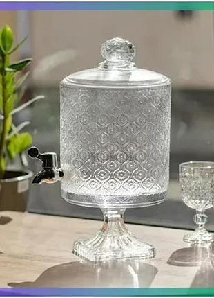 Лимонадник lace 4.5л с краном стеклянный диспенсер для напитков прозрачный глек для вечеринок sku_hp-19-287