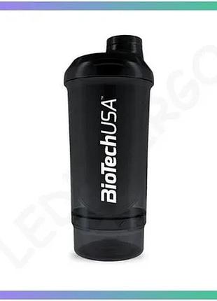 Шейкер biotech wave compact 500 мл з контейнером 150 мл чорний для приготування спортивних напоїв sku_fitsh_cn2153