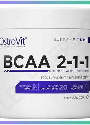 Амінокислота bcaa ostrovit 2:1:1 200 грам без смаку для набору м'язової маси та відновлення енергії sku_fitsh_cn1464-1