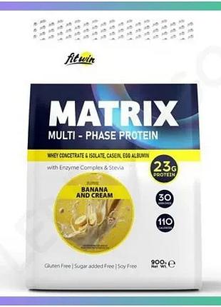 Протеїн fitwin matrix multi-phase protein 900 грамів банан із вершками для набору м'язової маси та від sku_fitsh_cn14876-1