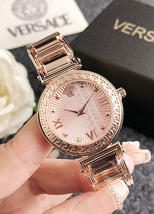 Жіночий наручний годинник металевий стиль versace, стильний і модний годинник браслет версчі рожеве золото