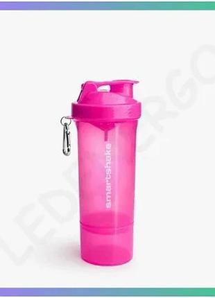 Шейкер smart shake slim 500 мл розовый с двумя отсекоми для порошка и витаминов для спорта sku_fitsh_cn10625