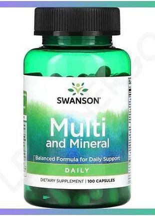 Витамины и минералы swanson multi and mineral daily 100 капсул поливитамины для общего оздоровления sku_fitsh_cn14494
