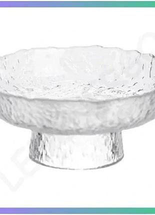 Фруктовница на ножке из прозрачного стекла 15 см ice textured для подачи фруктов и закусок sku_hp-34-88