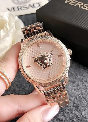 Красивий жіночий наручний годинник стиль versace, стильний і модний годинник для жінок версачі рожеве золото