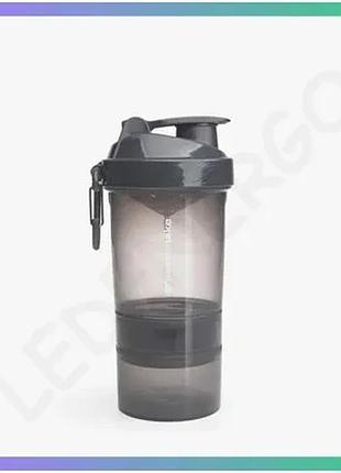 Шейкер smart shake original2go 600 мл сірий контейнер для протеїну та вітамінів для спорту sku_fitsh_cn10629