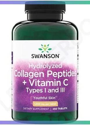 Гідролізований колаген типів swanson hydrolyzed collagen peptides з вітаміном c 250 таблеток для шкіри sku_fitsh_cn20635-1