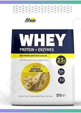 Протеїн fitwin whey protein з ферментами 900 грамів банан із вершками для набору м'язової маси та відн sku_fitsh_cn14872-1